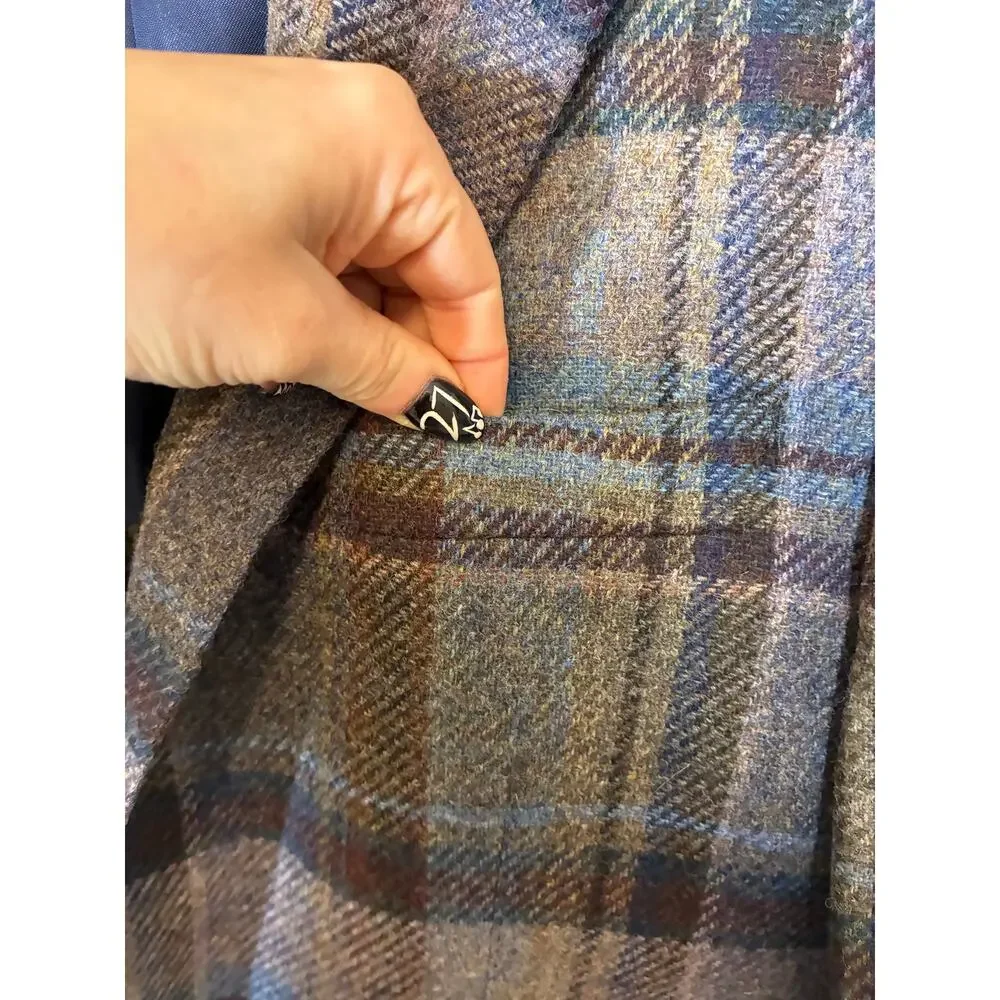 NWOT Angelo Nardelli Plaid Blue Check Wool Blazer Men's 52 Preppy Country Club